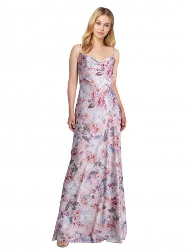 Shop Draped Cowl Neck Long Printed Formal Stretch Satin Bridesmaid Dress Sydney