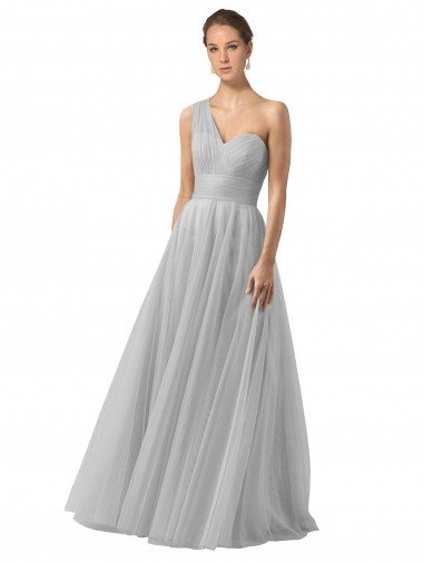 Shop Floor Length Tulle Bridesmaid Dress with Shirred One Shoulder Bodice Sydney