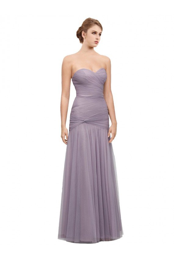 Draped Long Mermaid Sweetheart Tulle Bridesmaid Dress