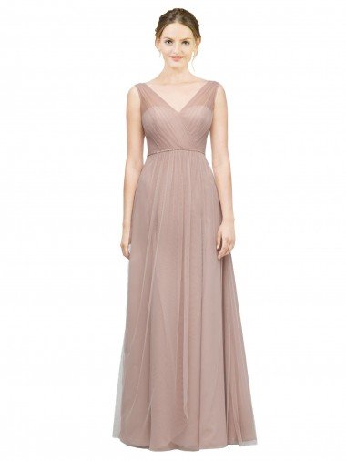 Shop Full Length Draped Long V-Neck Tulle Bridesmaid Dress Sydney