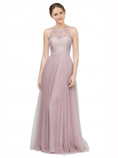 Shop High Neck Long Tulle Bridesmaid Dress with Lace Bodice Sydney