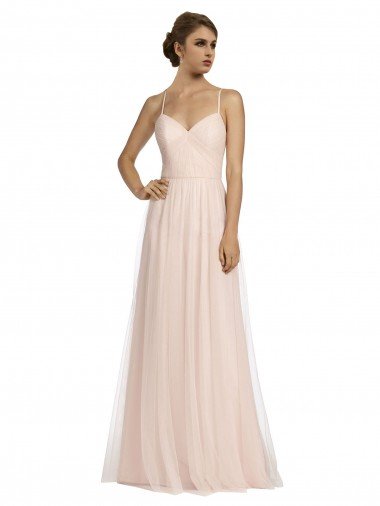 Shop Long Draped Back A-Line Tulle Bridesmaid Dress with Pleated Bodice Sydney