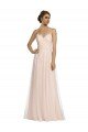 Long Draped Back A-Line Tulle Bridesmaid Dress with Pleated Bodice