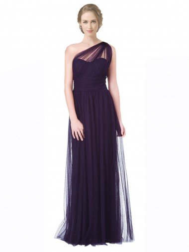 Shop One Shoulder Long Tulle Bridesmaid Gown with Sheer Netting Strap Sydney