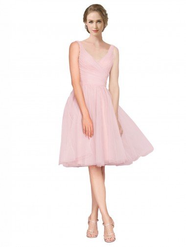 Shop Short Knee Length Wide Strap Plunge Cross Over Neckline Tulle Cocktail Bridesmaid Dress Sydney