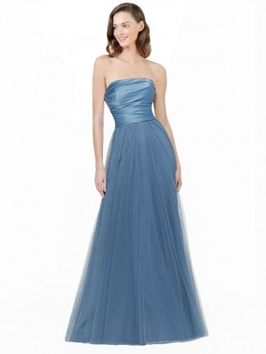 Shop Long Strapless Bridesmaid Dress with Soft Tulle Overlay Sydney