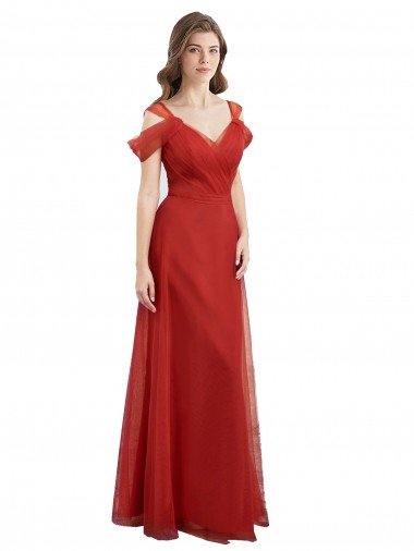 Shop Cold Shoulder Pleated Wrap Tulle Bridesmaid Dress with Low V-Back Sydney