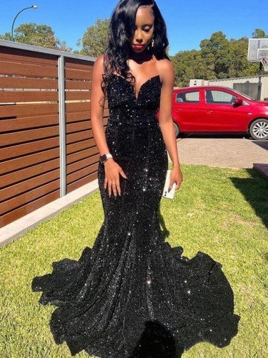 Shop Mermaid Sweetheart Sleeveless Long Floor Length Velvet Sequin Prom Dress Sydney