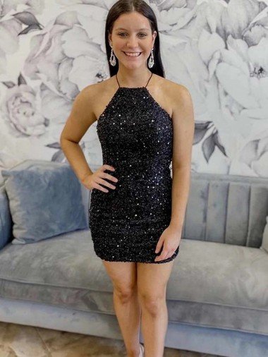 Shop Halter Sleeveless Short Velvet Sequin Homecoming Dress / Prom Dress Sydney