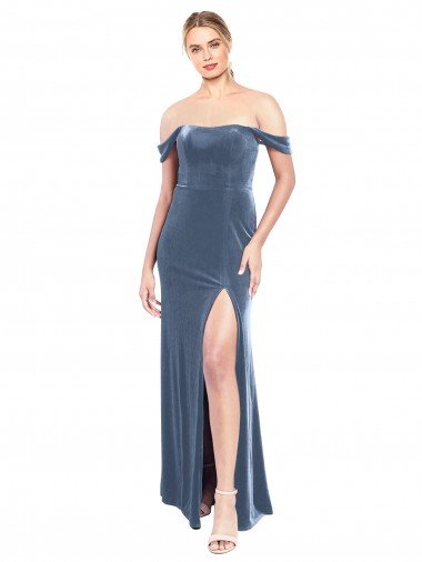 Shop Draped Sleeves Wide Scoop Neck Off the Shoulder Velvet Bridesmaid Dress / Prom Dress Sydney