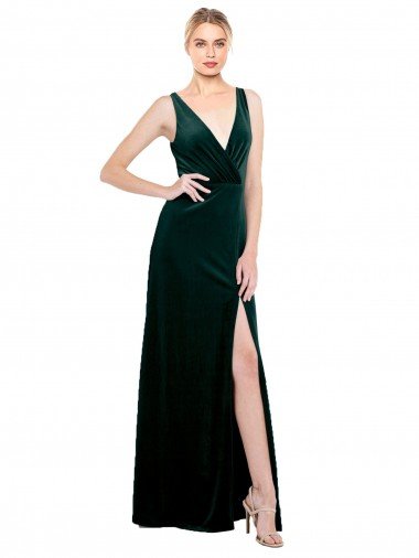 Shop Sleek V-Neck Long Formal Velvet Bridesmaid Dress / Prom Dress with Side Slit Sydney