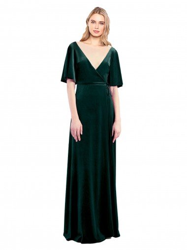 Shop Deep V-Neck Flutter Sleeves Long Velvet Wrap Bridesmaid Dress / Prom Dress Sydney