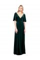 Deep V-Neck Flutter Sleeves Long Velvet Wrap Bridesmaid Dress / Prom Dress