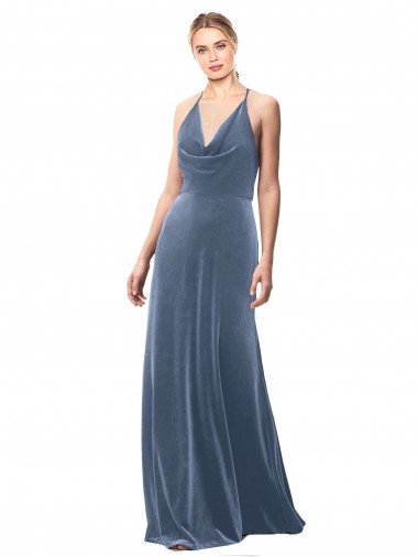 Shop Halter Cowl Neck Long A-Line Velvet Bridesmaid Dress / Prom Dress with Keyhole Back Sydney