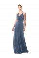 Halter Cowl Neck Long A-Line Velvet Bridesmaid Dress / Prom Dress with Keyhole Back