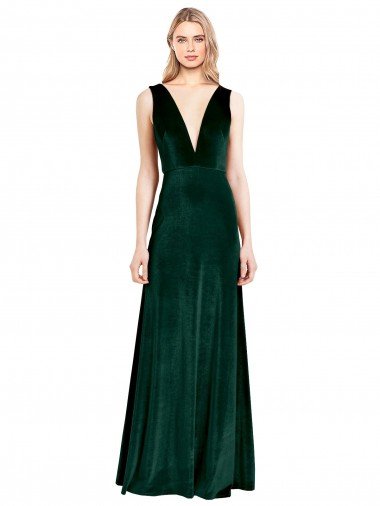 Shop Daring Deep V-Neck Long Full Length Formal Velvet Bridesmaid Dress / Prom Dress Sydney