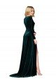 Deep V-Neck Long Sleeves Formal Velvet Bridesmaid Dress / Prom Dress with High Side Split