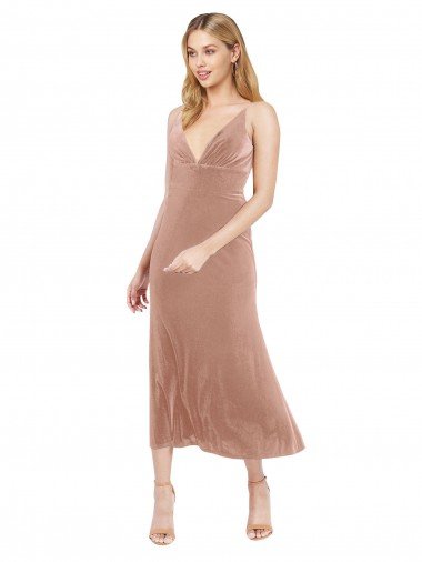 Shop Midi Cocktail Length Short V-Neck Velvet Bridesmaid Dress / Prom Dress with Notched Neckline Sydney