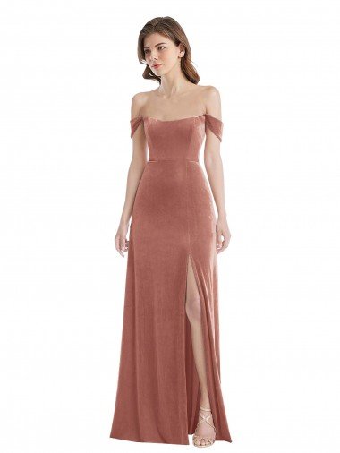 Shop Off the Shoulder Flounce Sleeve Velvet Maxi Bridesmaid Dress / Prom Dress Sydney