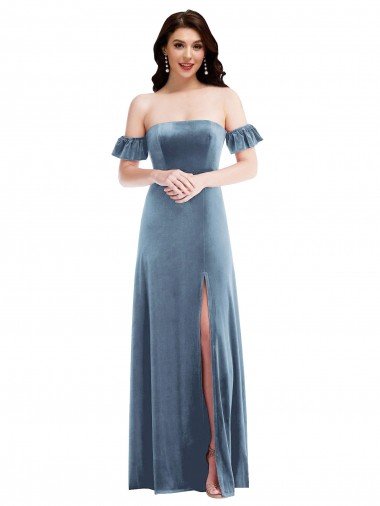 Shop Ruffle Sleeve Off the Shoulder Velvet Maxi Bridesmaid Dress / Prom Dress Sydney