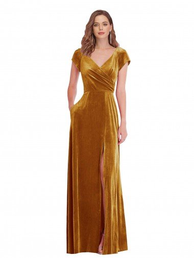 Shop Cap Sleeve Faux Wrap Formal Velvet Maxi Bridesmaid Dress / Prom Dress with Pockets Sydney