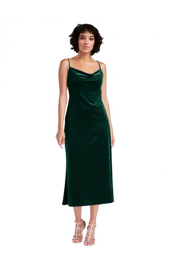 Midi Length Cowl Neck Formal Velvet Short Cocktail Slip Bridesmaid Dress / Prom Dress