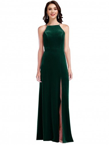 Shop Velvet Halter Maxi Bridesmaid Dress / Prom Dress with Front Slit Sydney