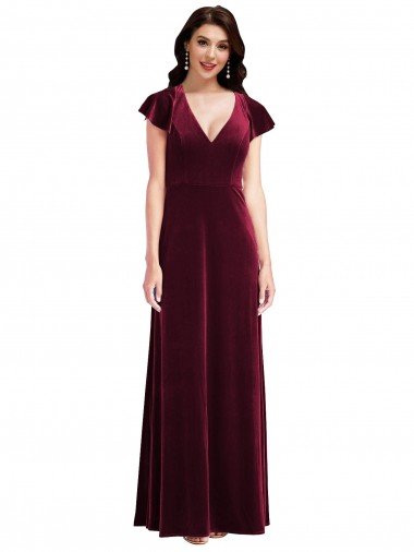 Shop Flutter Sleeve Velvet Maxi Bridesmaid Dress / Prom Dress with Pockets Sydney