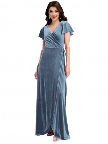 Shop Flutter Sleeve Velvet Wrap Maxi Bridesmaid Dress / Prom Dress with Pockets Sydney