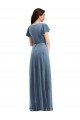 Flutter Sleeve Velvet Wrap Maxi Bridesmaid Dress / Prom Dress with Pockets