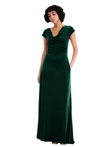 Shop Cowl Neck Cap Sleeve Velvet Maxi Bridesmaid Dress / Prom Dress with Pockets Sydney