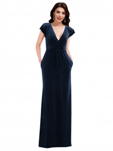 Shop Flutter Sleeve Wrap Bodice Formal Velvet Maxi Bridesmaid Dress / Prom Dress with Pockets Sydney