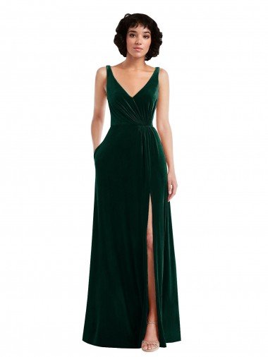 Shop Floor Length Velvet Maxi Bridesmaid Dress / Prom Dress with Shirred Bodice and Front Slit Sydney