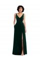 Floor Length Velvet Maxi Bridesmaid Dress / Prom Dress with Shirred Bodice and Front Slit