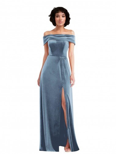 Shop Draped Cuff Off the Shoulder Velvet Maxi Bridesmaid Dress / Prom Dress with Pockets Sydney