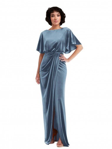 Shop Flutter Sleeve Open Back Velvet Maxi Bridesmaid Dress / Prom Dress with Draped Wrap Skirt Sydney