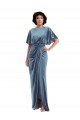 Flutter Sleeve Open Back Velvet Maxi Bridesmaid Dress / Prom Dress with Draped Wrap Skirt