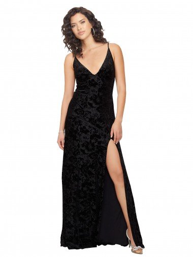 Shop V-Neck Cowl Back Floral Velvet Bridesmaid Dress with Front Slit and Deep V-Neck Sydney