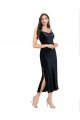 Midi Cocktail Length Formal Velvet Bridesmaid Dress / Prom Dress with Cowl Neck and Spaghetti Straps