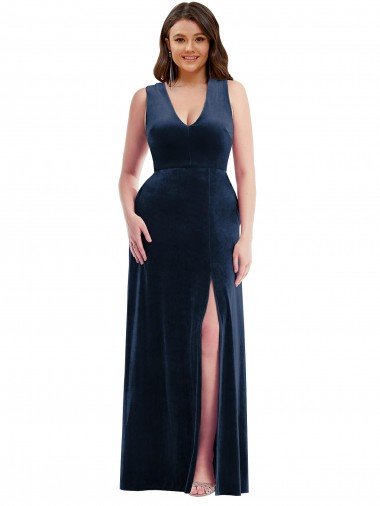 Shop Deep V-Neck Sleeveless Formal Velvet Maxi Bridesmaid Dress / Prom Dress with Pockets Sydney