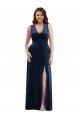 Deep V-Neck Sleeveless Formal Velvet Maxi Bridesmaid Dress / Prom Dress with Pockets