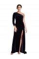 One Sleeve Long Formal Velvet Bridesmaid Dress / Prom Dress with Thigh High Split