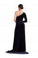 One Sleeve Long Formal Velvet Bridesmaid Dress / Prom Dress with Thigh High Split