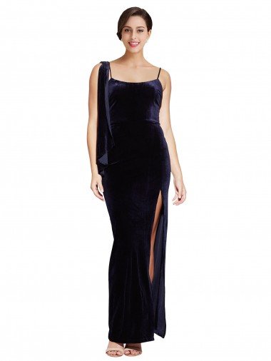 Shop Long Formal Velvet Bridesmaid Dress / Prom Dress with Side Thigh Split and Shoulder Tie Sydney