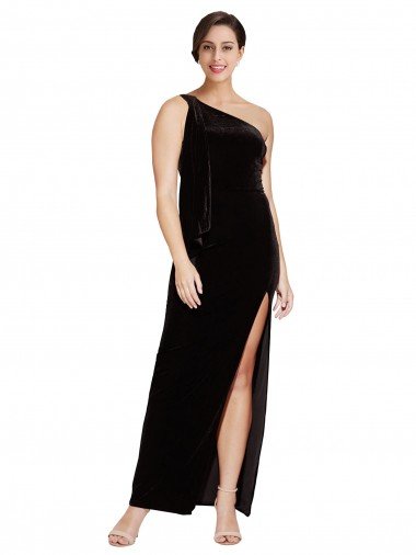 Shop One Shoulder Long Formal Velvet Bridesmaid Dress / Prom Dress with Side Split and Shoulder Tie Sydney