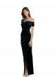 Long Asymmetric Neckline Ruched Formal Velvet Bridesmaid Dress / Prom Dress